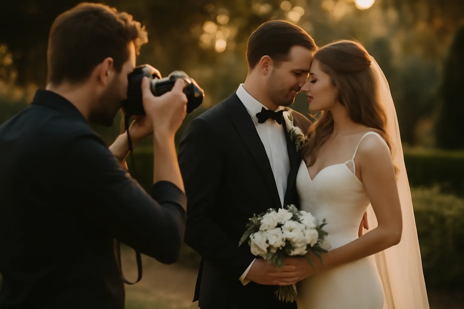 Photographe de mariage photographiant les mariés en tête-à-tête pendant un créneau dédié