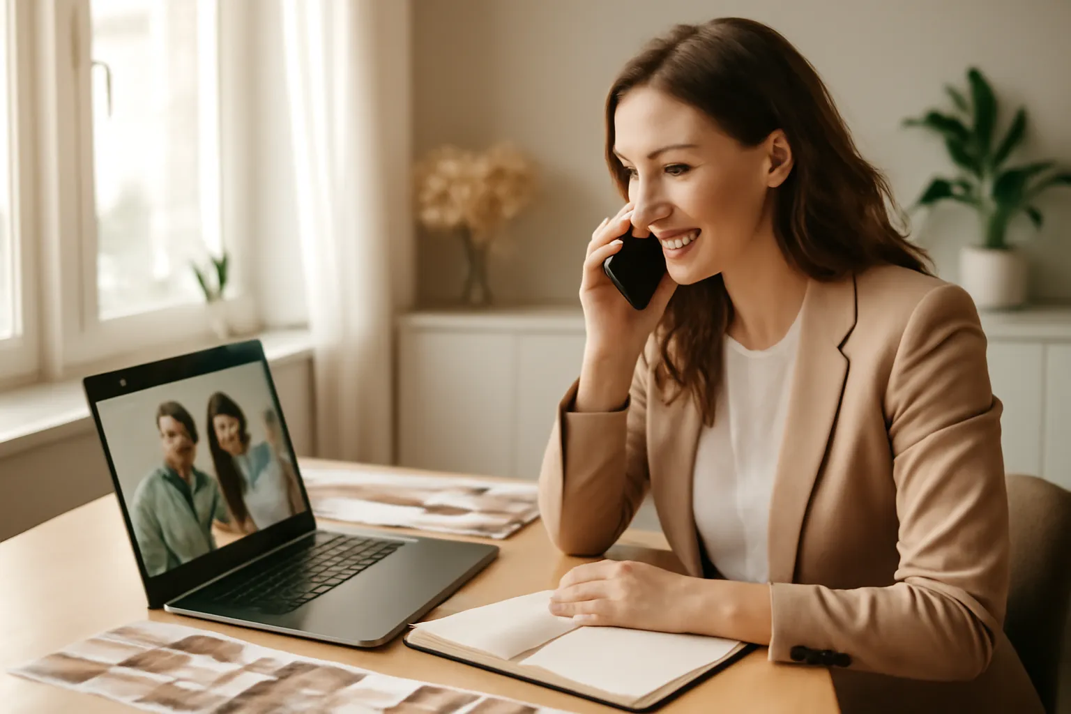 Wedding planner et mariés en visioconférence pendant une réunion de préparation de mariage