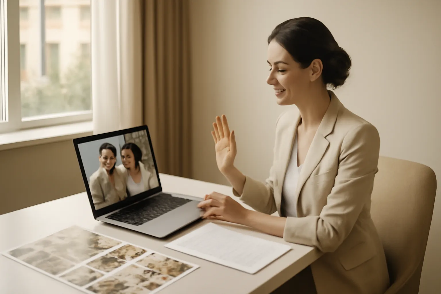 Wedding planner en visioconférence avec des mariés pour organiser un mariage à l'étranger